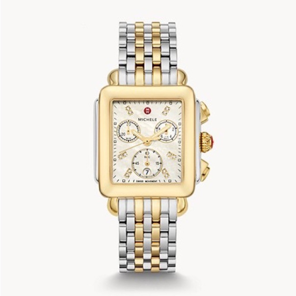 MICHELE Deco Two-Tone 18K Gold Diamond Dial Watch